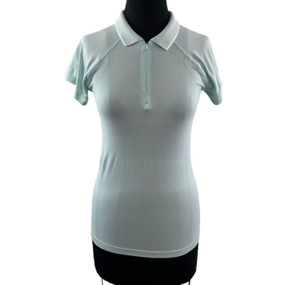 ATHLETA Power Up Teal Polo Top Stretch Collared 1/4 Zip Golf Size Small S